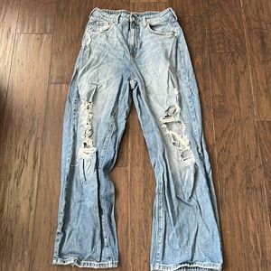 Distressed wide leg jeans